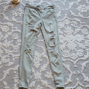 American Eagle Khaki Green Ripped Jegging Pants 2